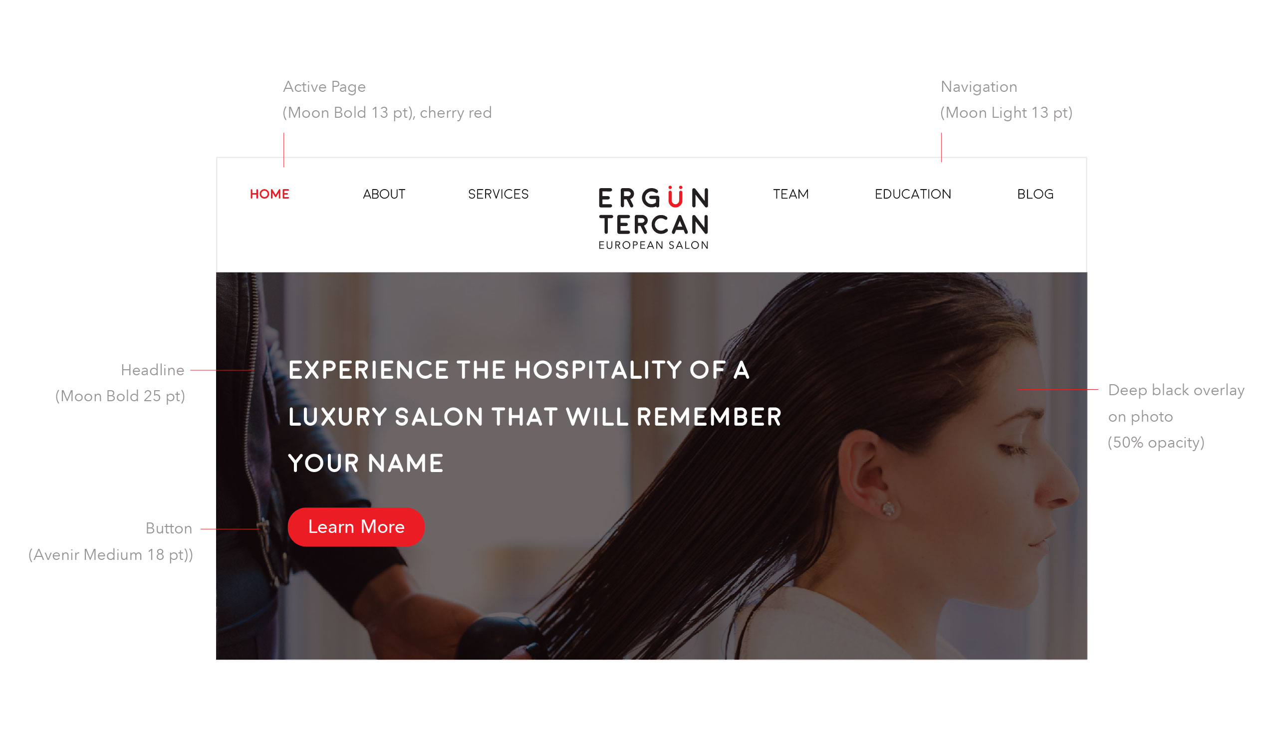 High fidelity wireframe of the Ergun Tercan website redesign